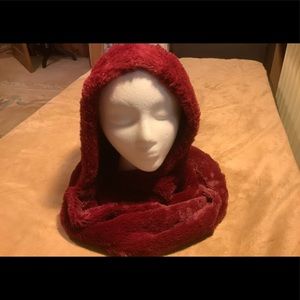 Infinity Scarf, Wine color hat & scarf all in one